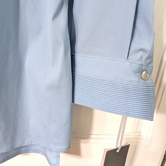 Carlisle Pintuck Detail Button Front Stretch Comfort Blouse Blue Size 4 - Picture 5 of 8